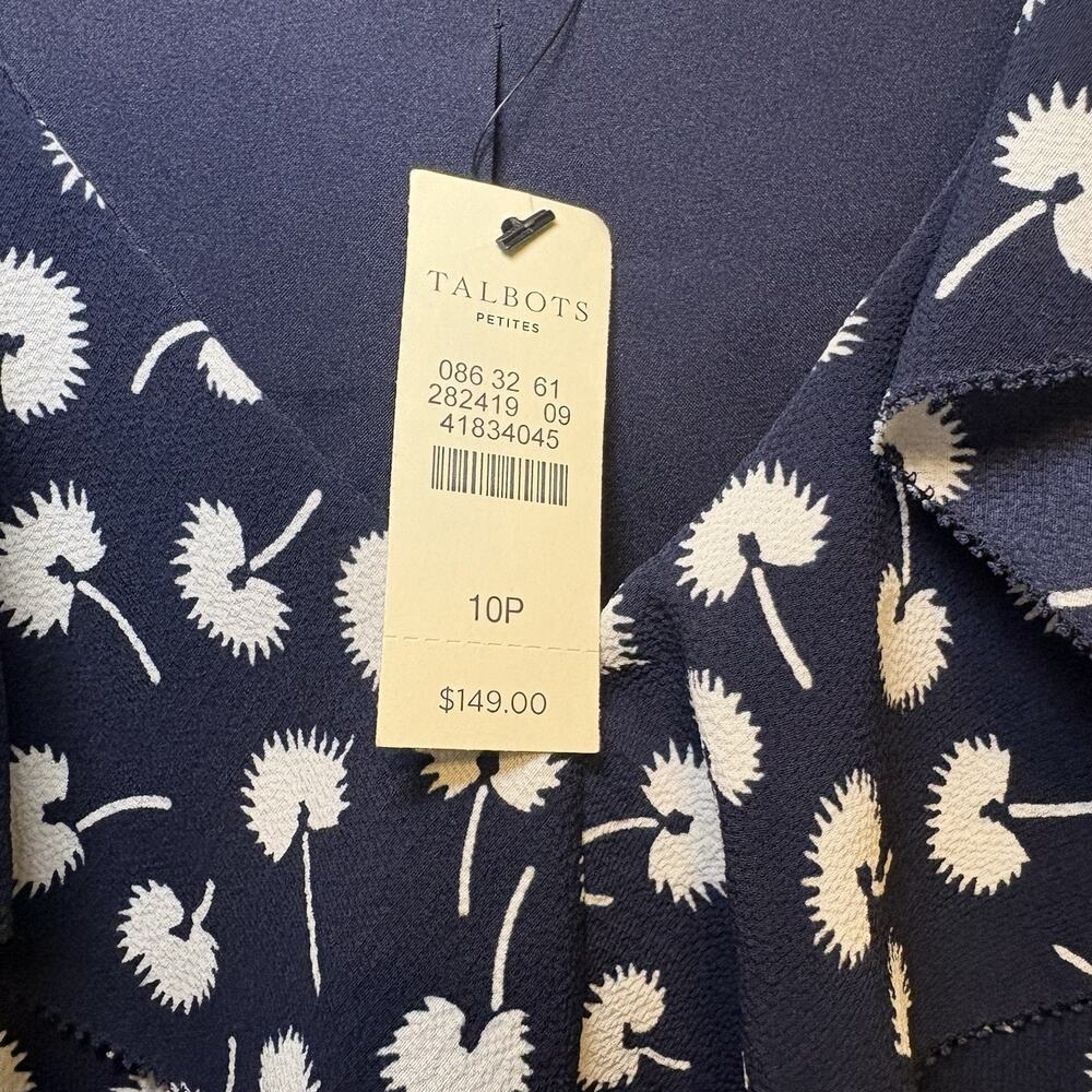 Talbots Dress Womens 10P Navy White Dandelion Midi Ruffle V-Neck Cottagecore New - Picture 4 of 16